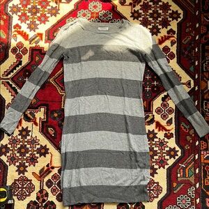 ALFRED SUNG Two Tone Gray Striped Knit Sweater Dress